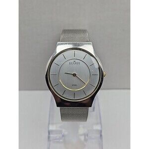 Skagen 233LGSC Slim Mesh Quartz Watch Silver Gold Two Tone New Battery 34mm Mens